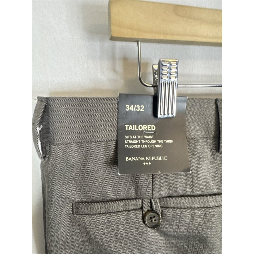 Banana Republic Tailored‎ Dress Pants Men 34x32 Brown Herringbone NWT - Picture 5 of 8